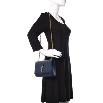 Saint Laurent Grain De Poudre Medium Classic Monogram Kate Satchel Denim Blue 2 of 10