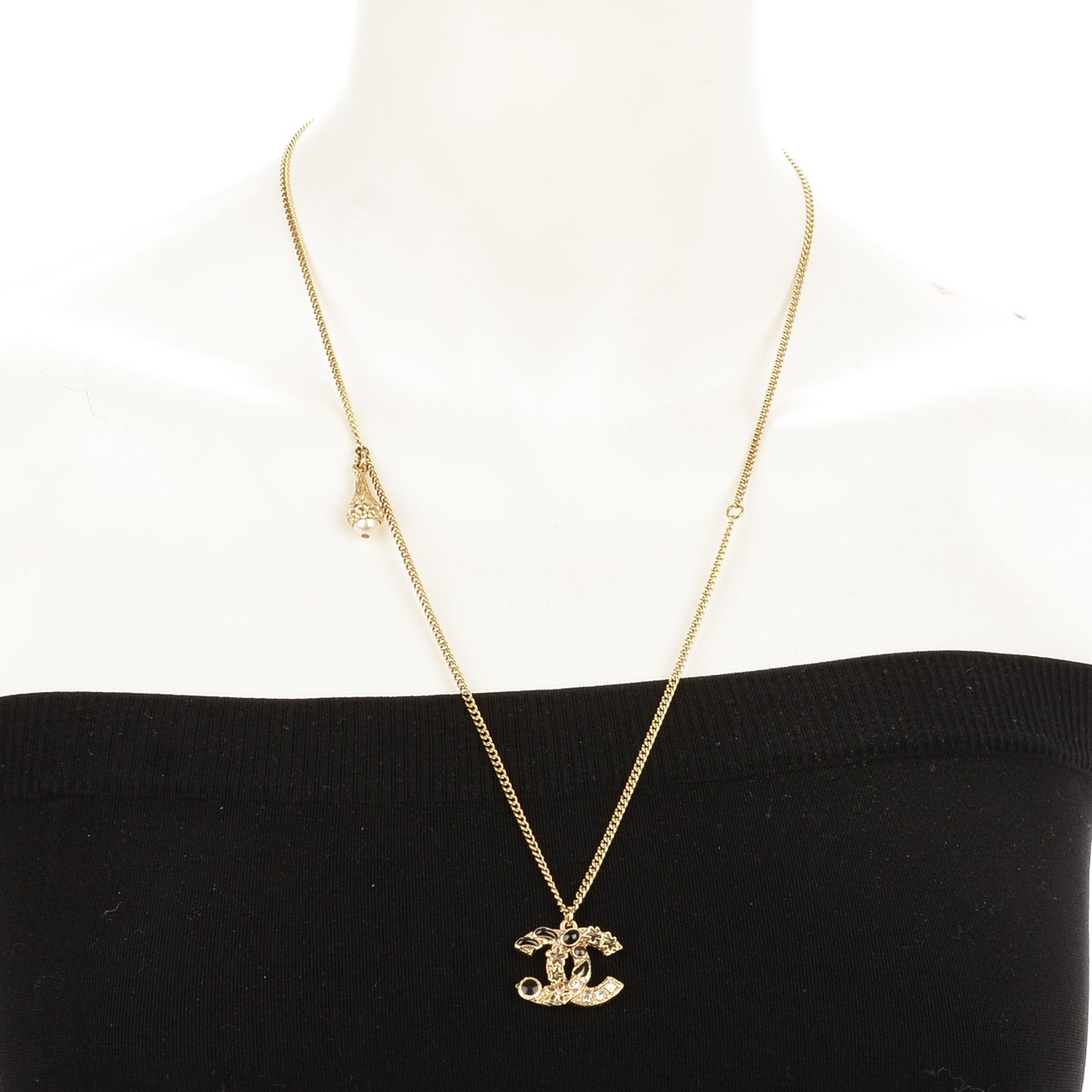 Enamel Crystal Star CC Necklace Black Gold