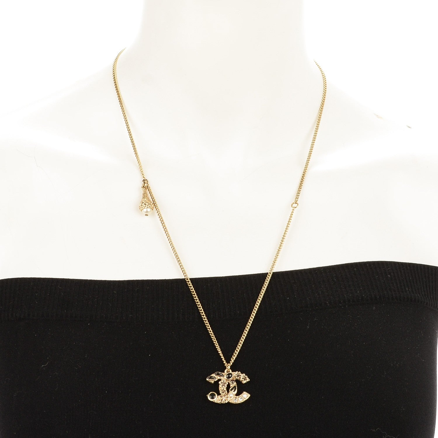 Chanel Enamel Crystal Star CC Necklace Black Gold 2 of 5
