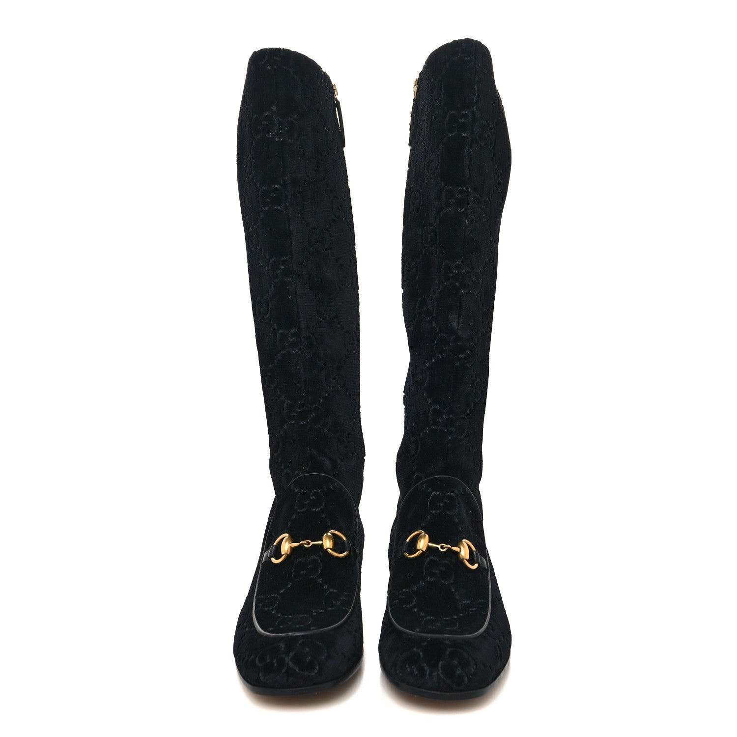 Gucci Velvet GG Monogram Crystal Horsebit Knee High Boots 38 Black 2 of 7
