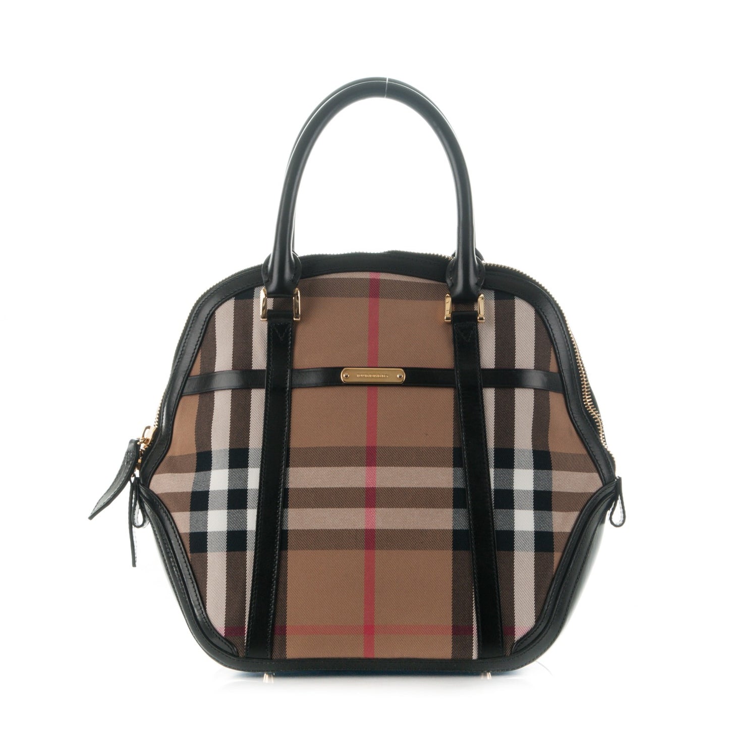 Bridle Calfskin House Check Medium Orchard Bowling Bag Black