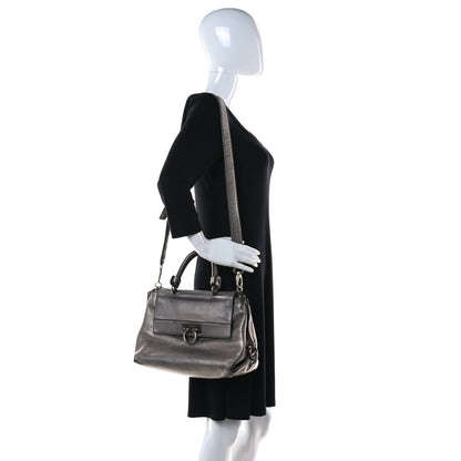 Salvatore Ferragamo Metallic Grained Calfskin Sofia Satchel Silver 2 of 39
