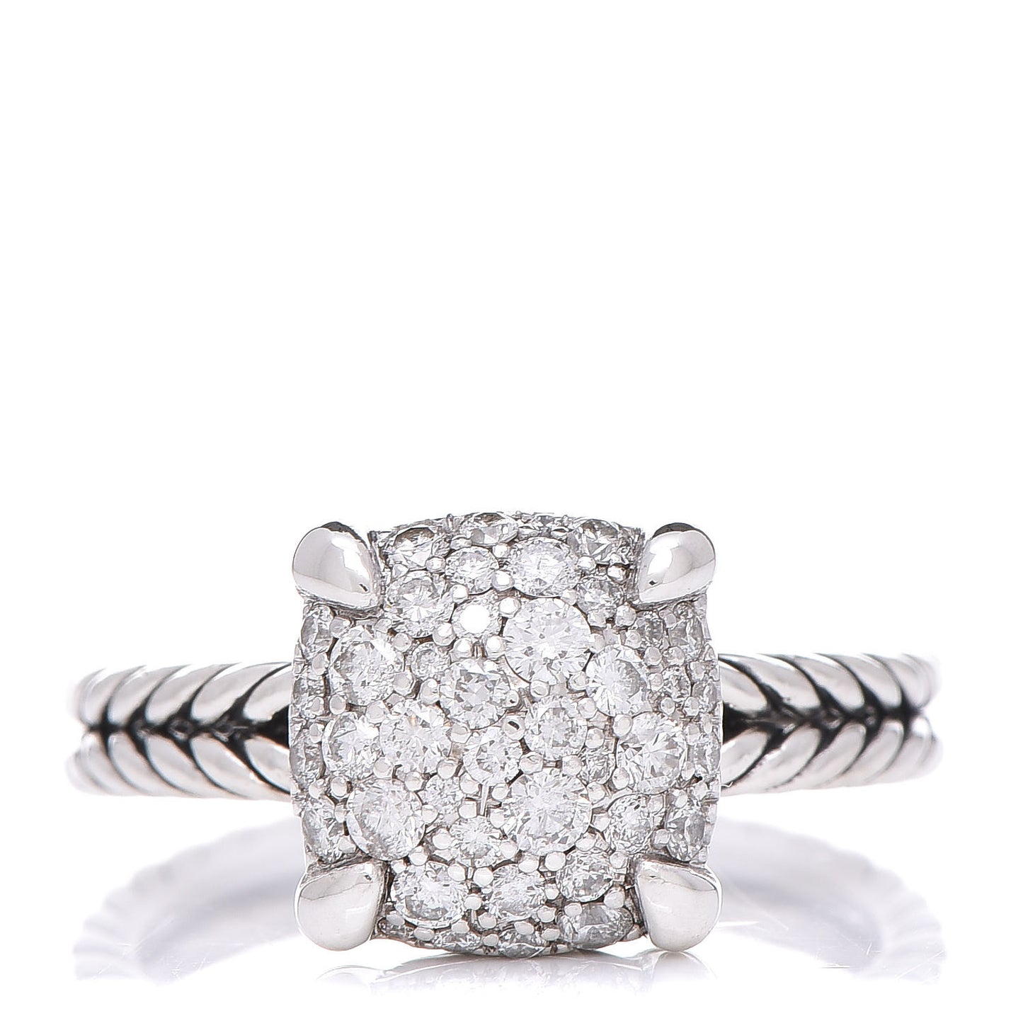 Sterling Silver Diamond 11mm Chatelaine Pave Ring 57 8