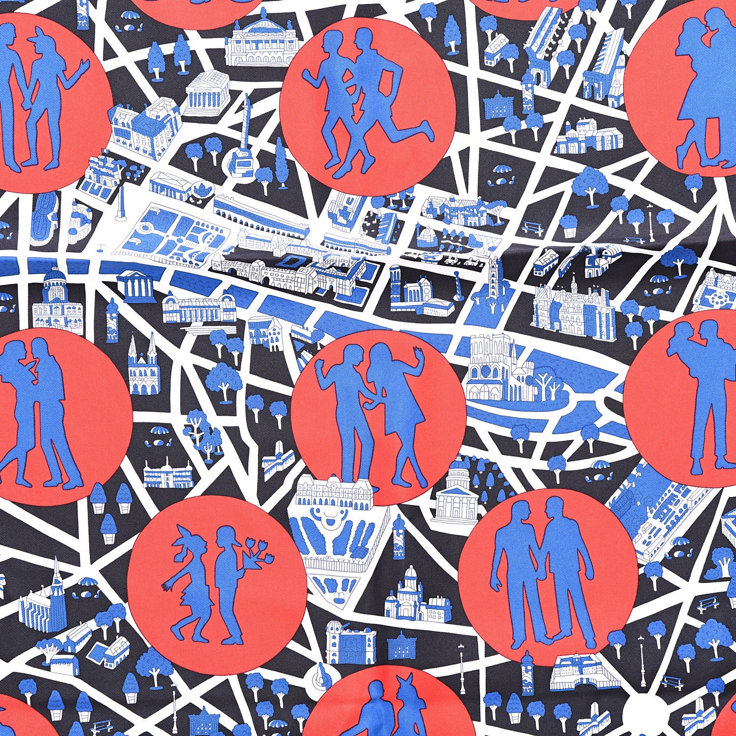 Hermes Silk Les Nouveaux Amoureux de Paris Scarf 90 Bleu Black Rouge White 4 of 6