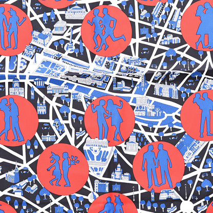 Hermes Silk Les Nouveaux Amoureux de Paris Scarf 90 Bleu Black Rouge White 4 of 6