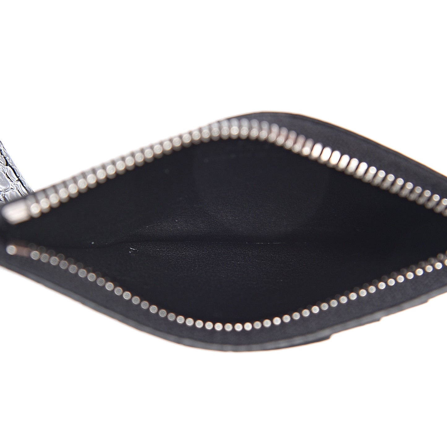 Calfskin Crocodile Embossed 5 Fragments Zip Pouch Card Holder Black