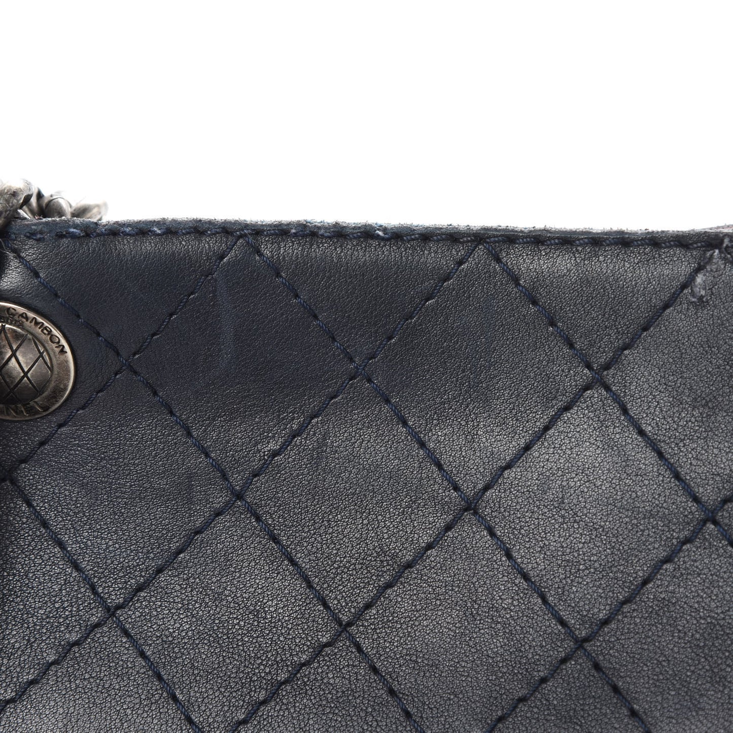 Calfskin Stitched Shopping Tote Blue
