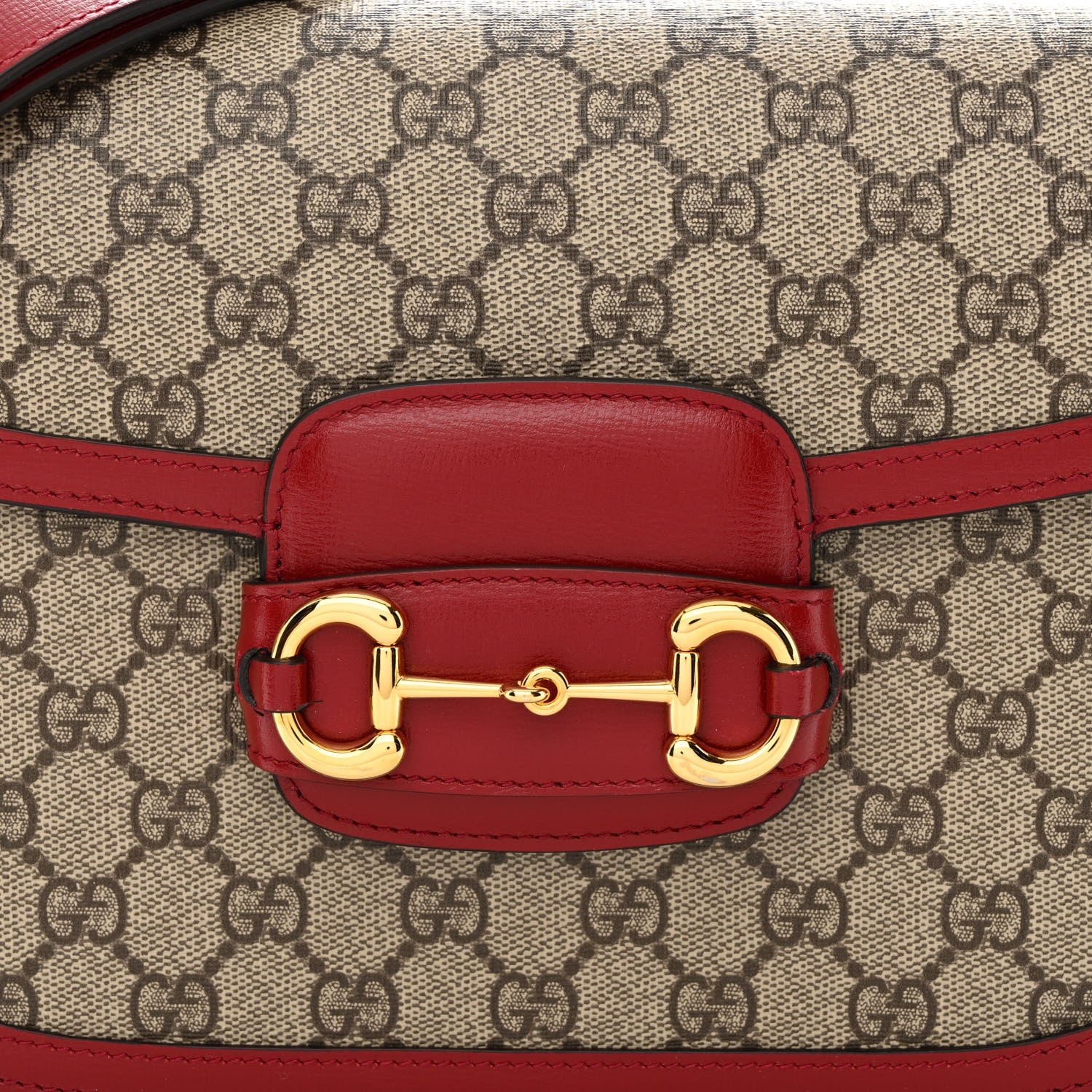Gucci GG Supreme Monogram Azalea Calfskin Horsebit 1955 Shoulder Bag Beige Ebony New Cherry Red 8 of 11
