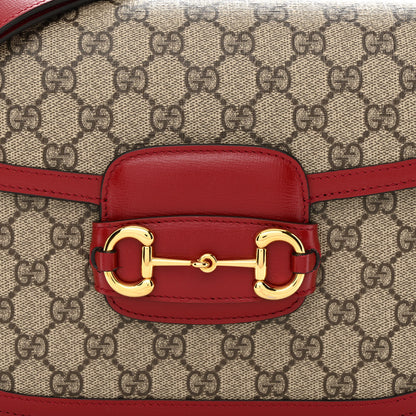 Gucci GG Supreme Monogram Azalea Calfskin Horsebit 1955 Shoulder Bag Beige Ebony New Cherry Red 8 of 11