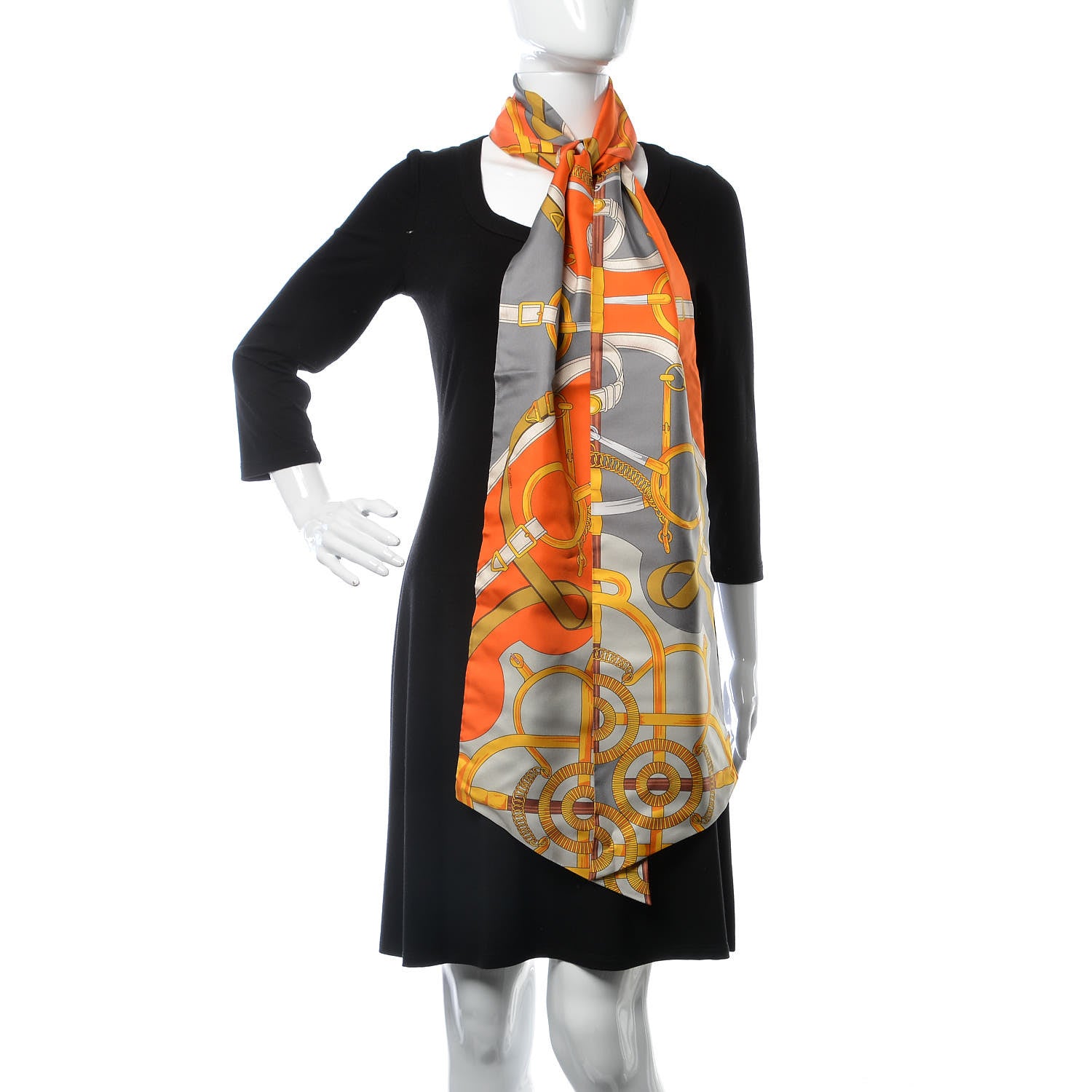 Hermes Silk Eperon D'Or Remix Maxi Twilly Orange Gris Or 2 of 5