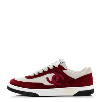 Chanel Suede Kidskin Womens CC Sneakers 39 Burgundy White 1 of 10