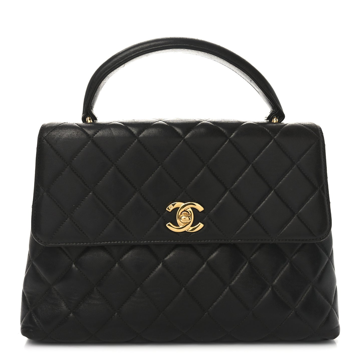 Lambskin Quilted Medium Kelly Flap Bag Black