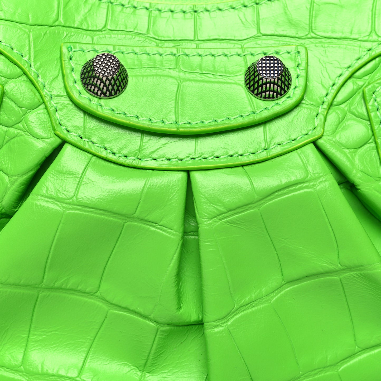 Extra Supple Calfskin Crocodile Embossed Le Cagole Shoulder Bag XS Acid Green