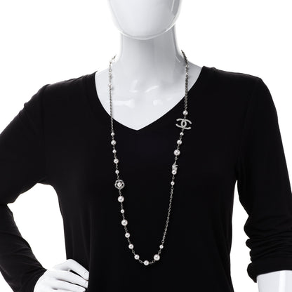 Chanel Pearl Crystal Star CC Necklace Silver 2 of 5