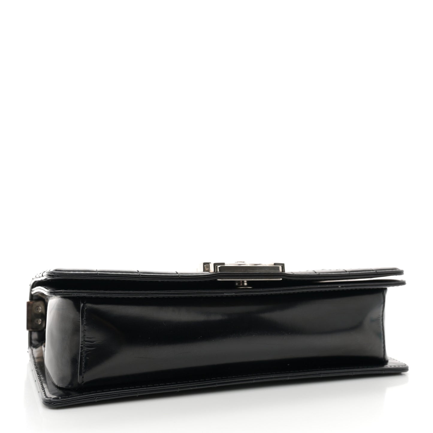 Glazed Calfskin Medium Boy Flap Black