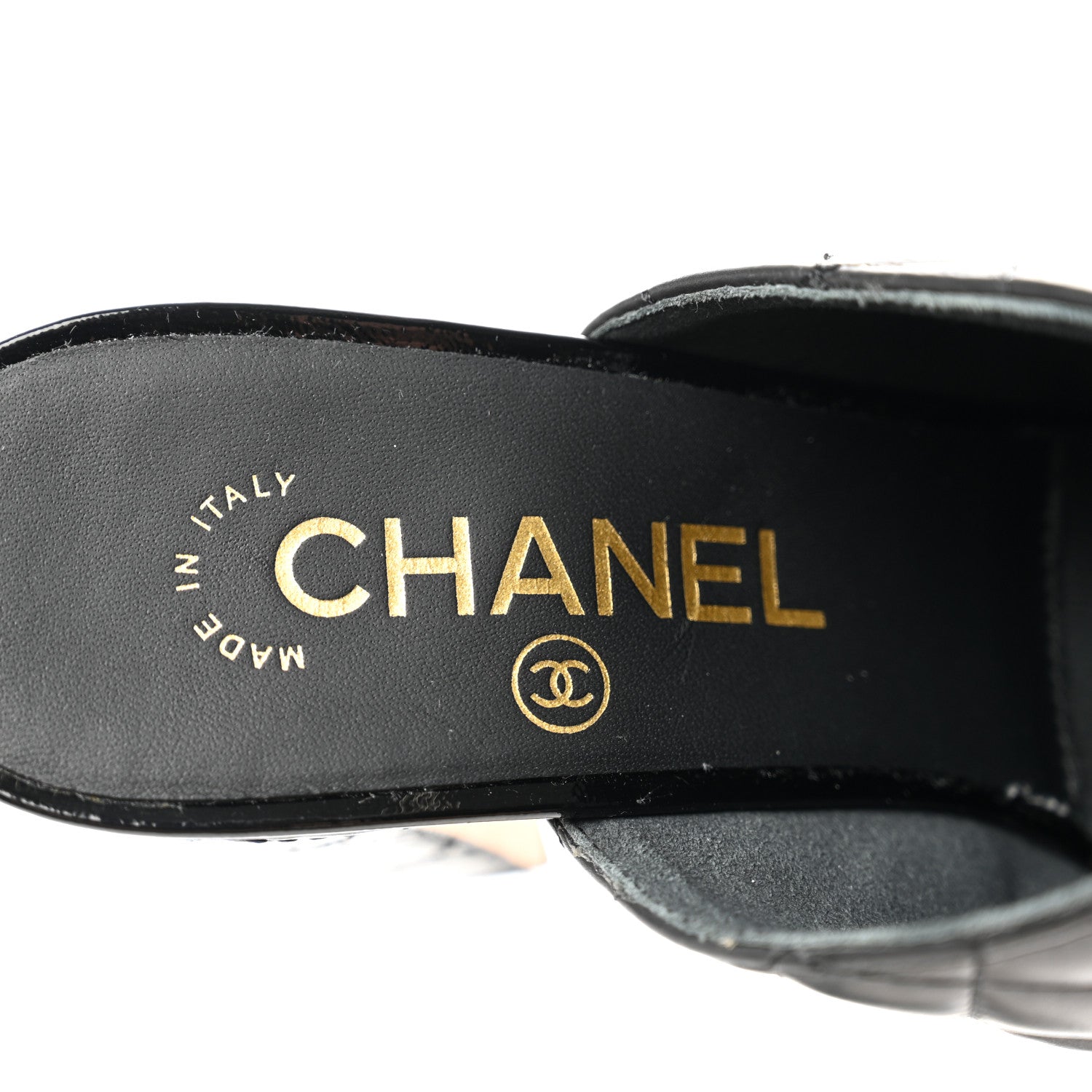 Chanel Patent Calfskin Quilted Cap Toe CC Mules 37 Black 7 of 9