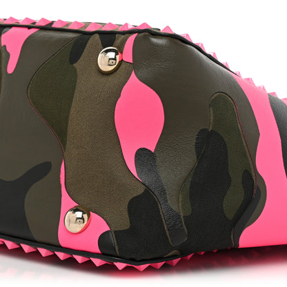 Valentino Garavani Nappa Canvas Camouflage Medium Rockstud Tote Fuxia Fluo 6 of 13