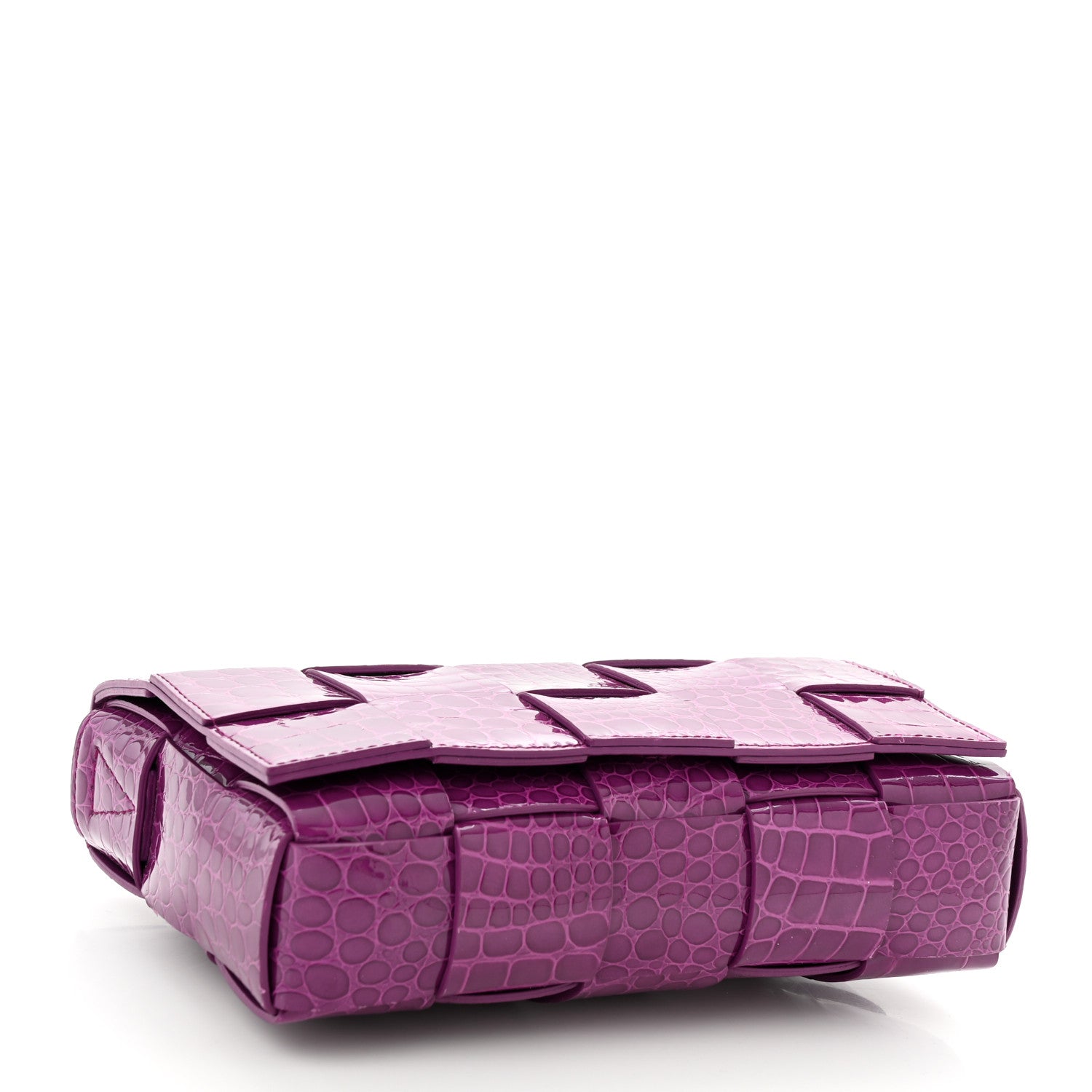 Bottega Veneta Gloss Calfskin Croc Embossed Intreccio Cassette Crossbody Bag Venom Brass 4 of 9