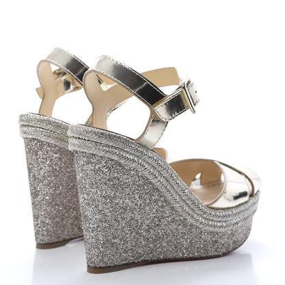 Christian Louboutin Calfskin Glitter Almeria 120 Wedge Sandals 36 Light Gold 4 of 8