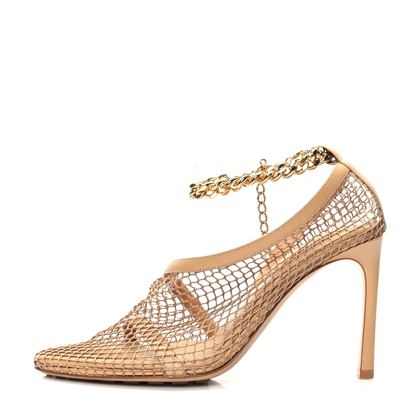 Mesh Nappa Chunky Chain Sandals 39.5 Beige Pony