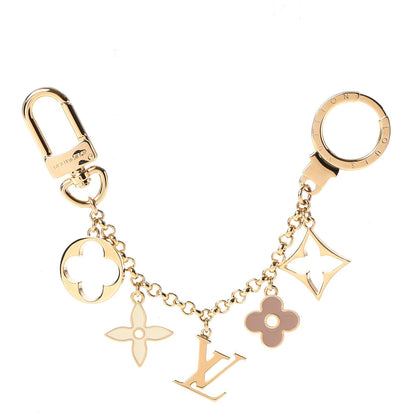 Louis Vuitton Brass Enamel Fleur De Monogram Bag Charm Chain Gold 1 of 5