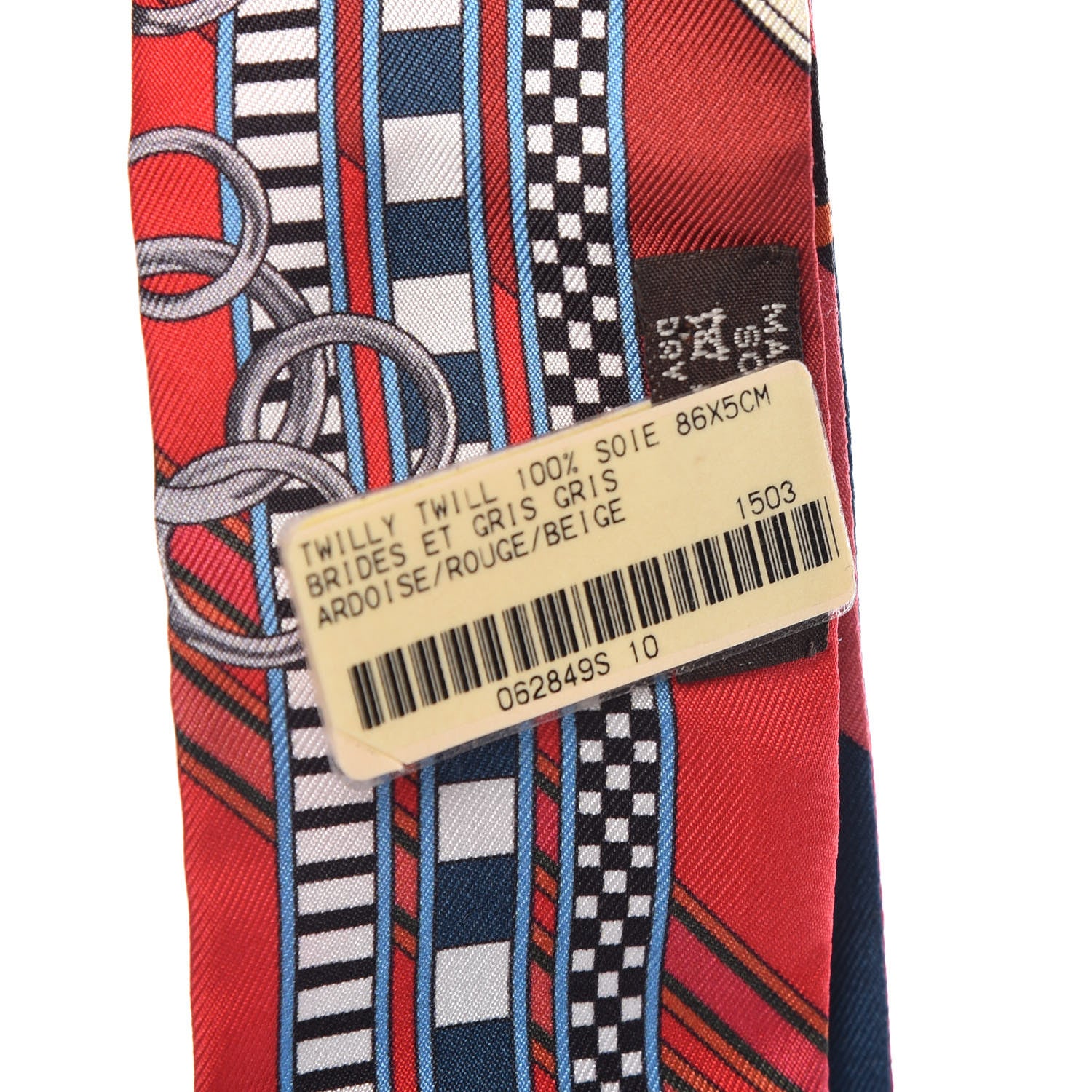 Hermes Silk Brides et Gris Twilly Gris Ardoise Rouge Beige 3 of 5