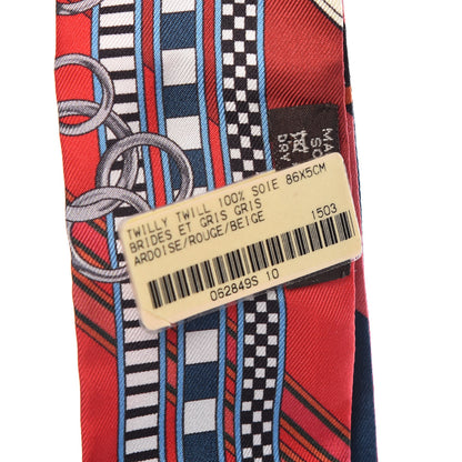 Hermes Silk Brides et Gris Twilly Gris Ardoise Rouge Beige 3 of 5