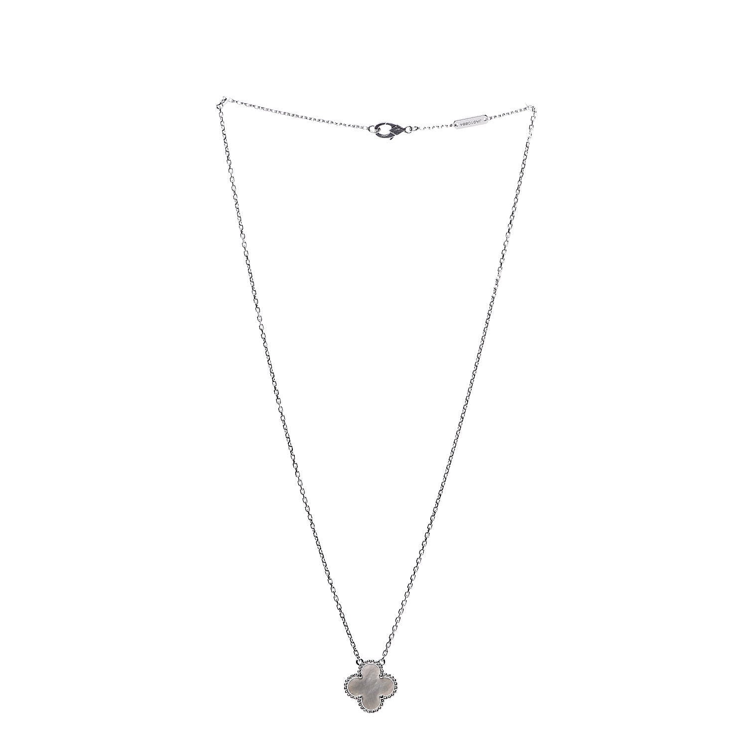 Van Cleef & Arpels 18K White Gold Mother of Pearl Vintage Alhambra Pendant Necklace 3 of 6