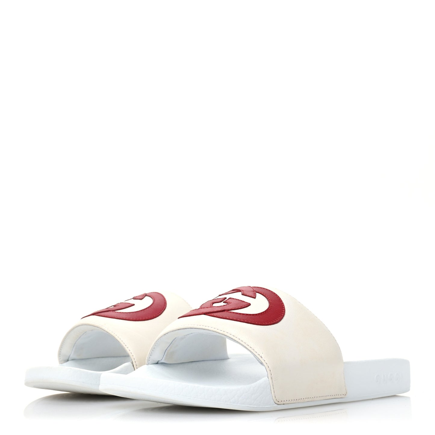 Nappa Miro Soft Calfskin Interlocking G Mens Slide Sandals 11 White Hibiscus Red