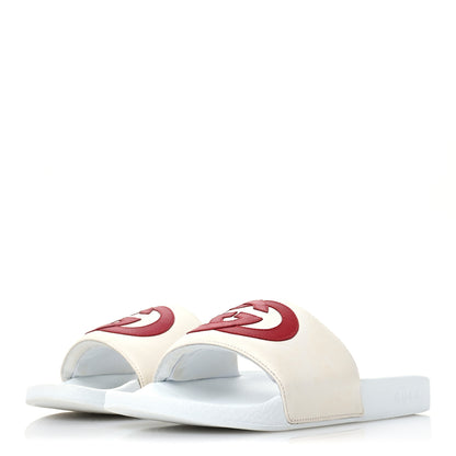 Gucci Nappa Miro Soft Calfskin Interlocking G Mens Slide Sandals 11 White Hibiscus Red 4 of 7