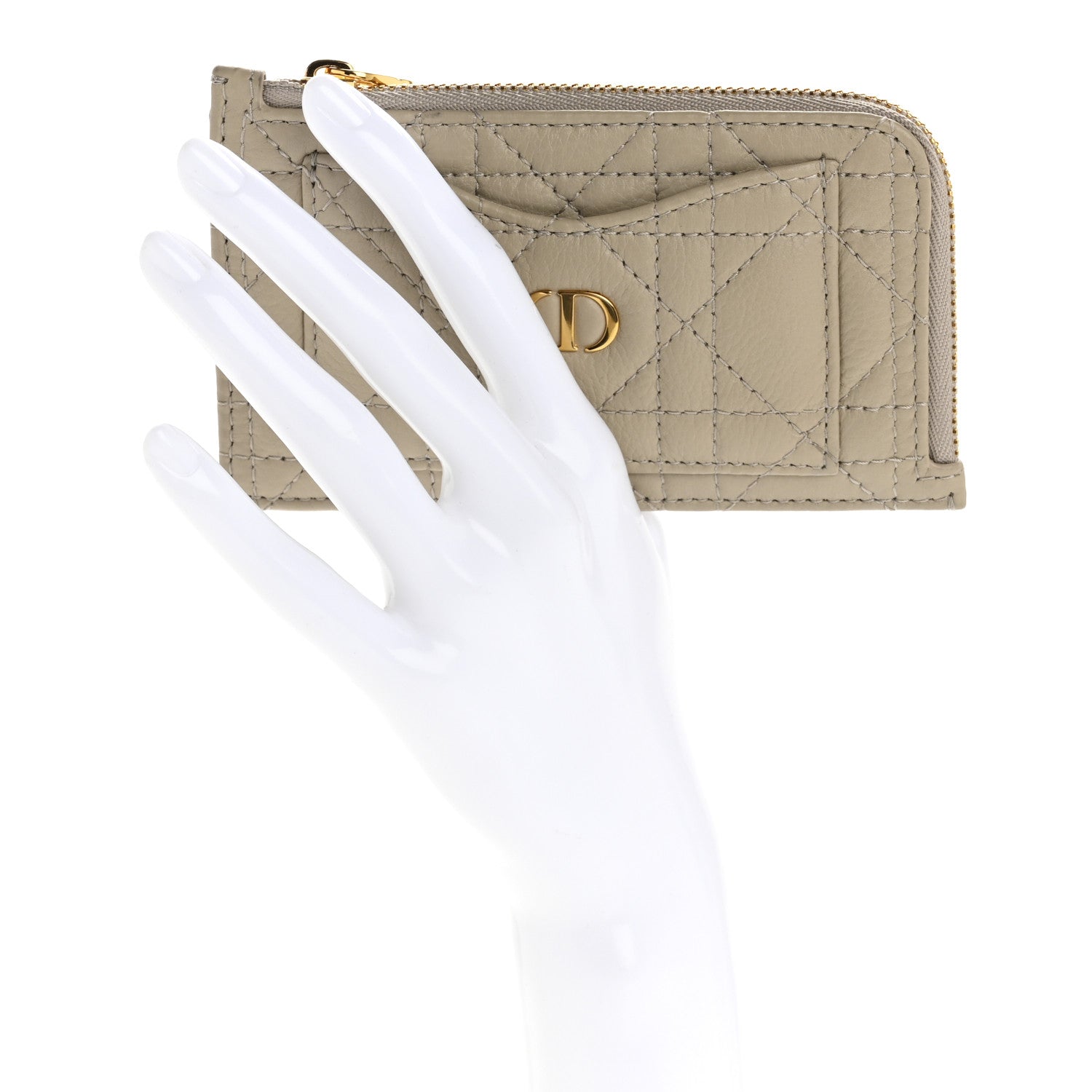 Christian Dior Supple Calfskin Cannage Caro Cosmos Zipped Card Holder Sand 4 of 16