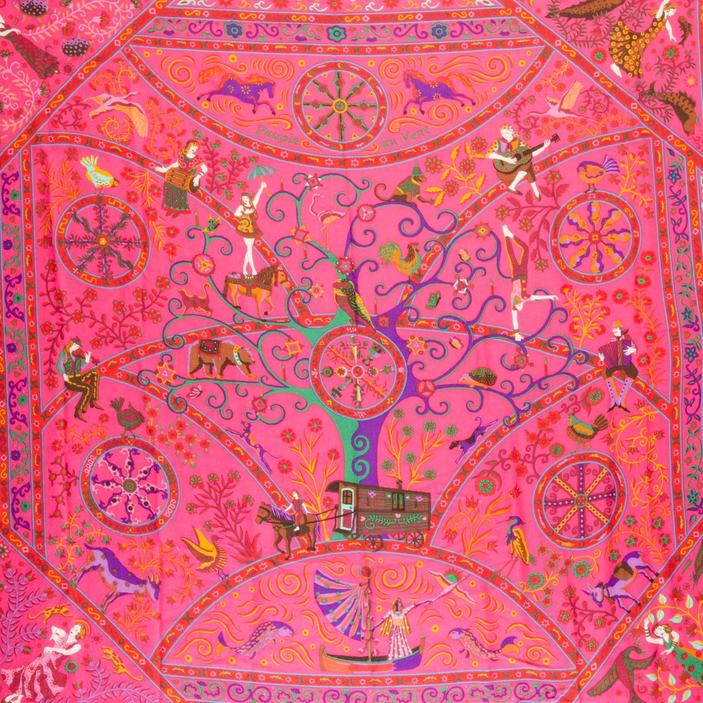 Cashmere Silk Peuple Du Vent Shawl 140 Rose Indien Orange Vert