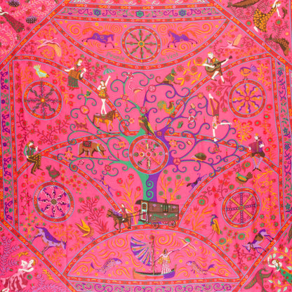 Hermes Cashmere Silk Peuple Du Vent Shawl 140 Rose Indien Orange Vert 1 of 7