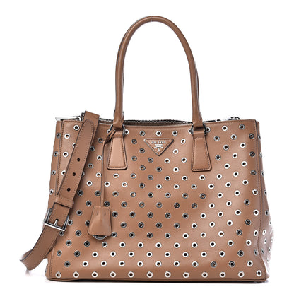Prada City Calf Grommet Medium Double Zip Tote Caramel 1 of 13