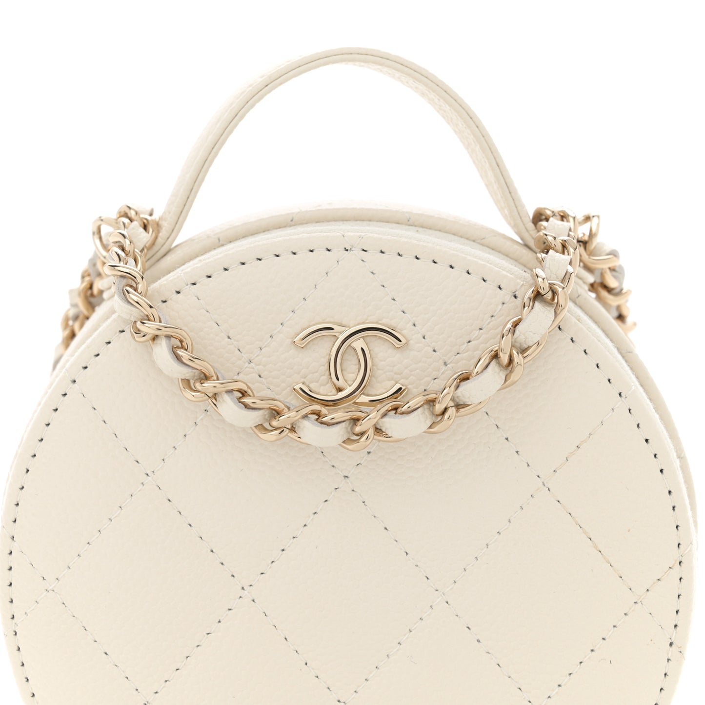 Caviar Quilted Round Handle With Care Vanity With Chain White