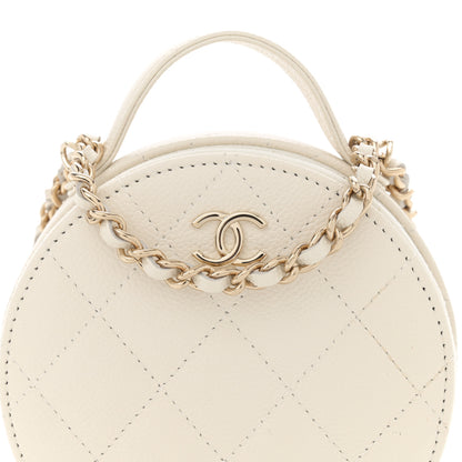 Chanel Caviar Quilted Round Handle With Care Vanity With Chain White 9 of 12