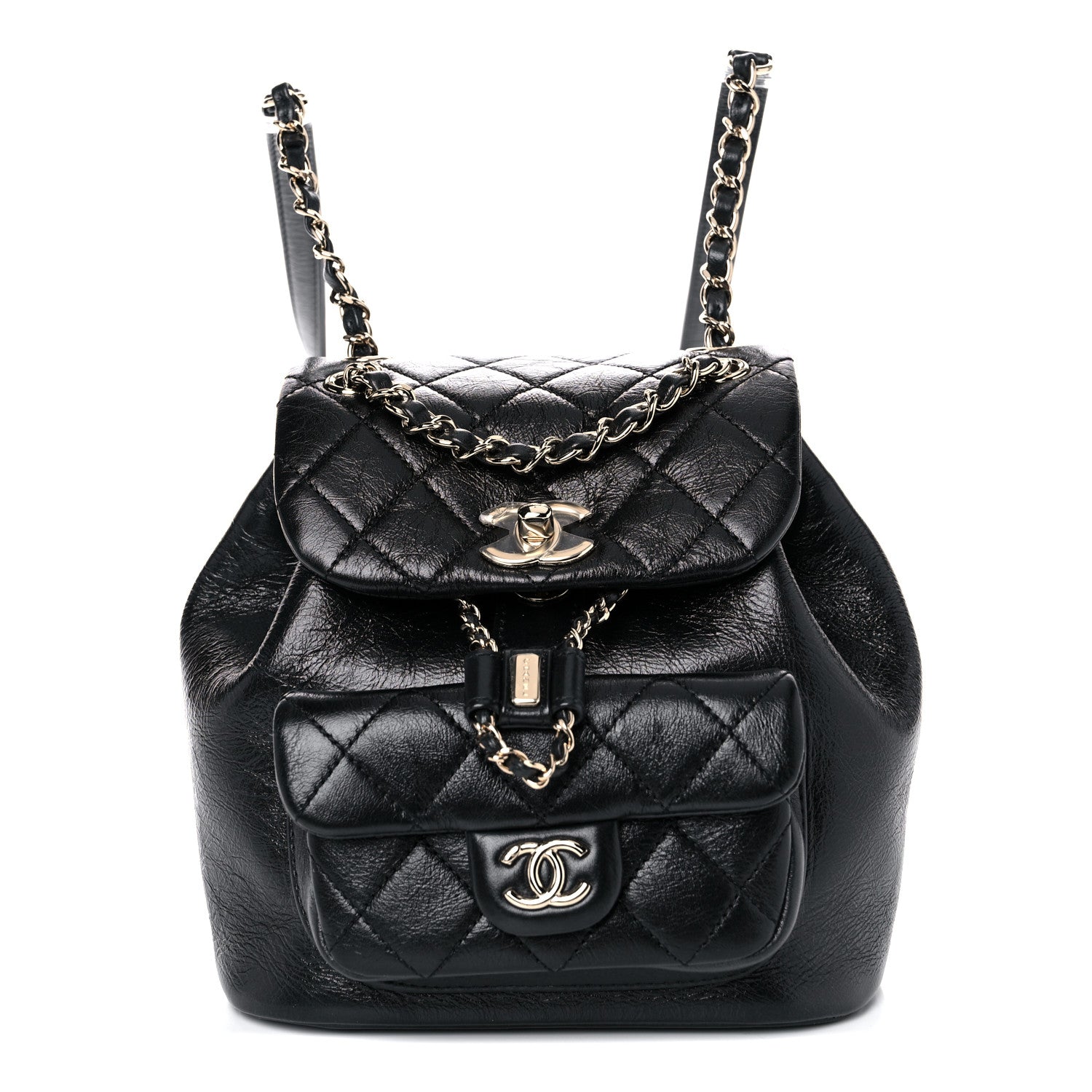 Chanel Glazed Aged Calfskin Quilted Small Duma Drawstring Backpack Black 1 of 12