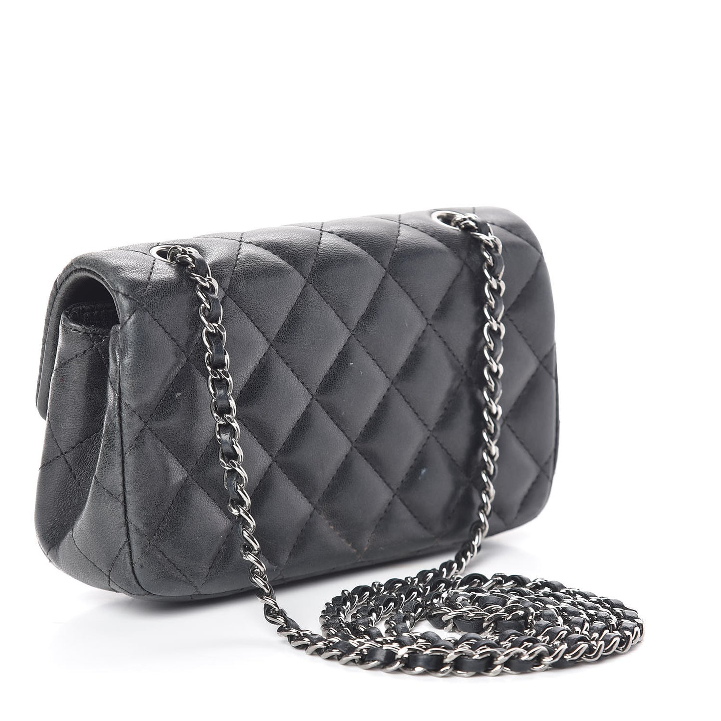 Lambskin Quilted Extra Mini Rectangular Flap Black