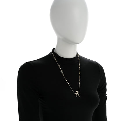 Chanel Pearl Crystal CC Deer Long Necklace Gold Green 2 of 6