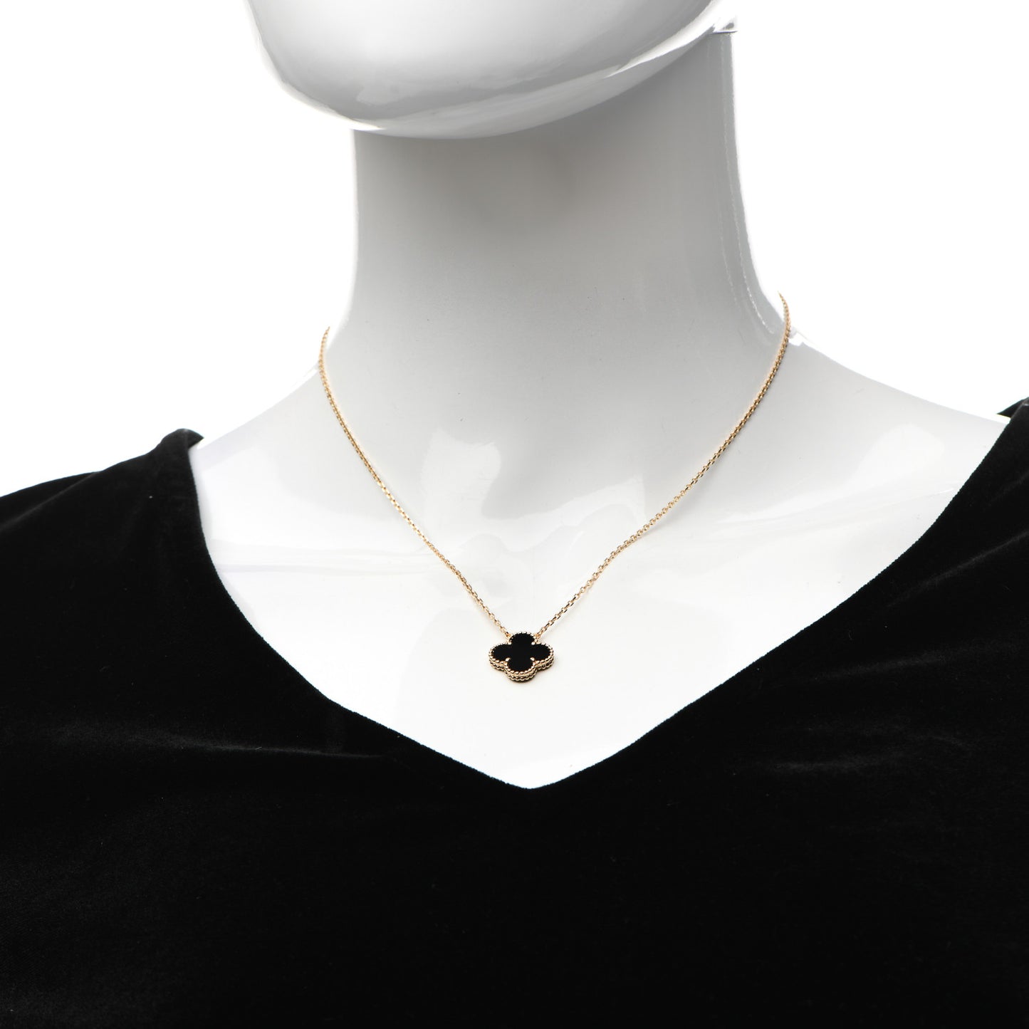 18K Yellow Gold Black Onyx Vintage Alhambra Pendant Necklace