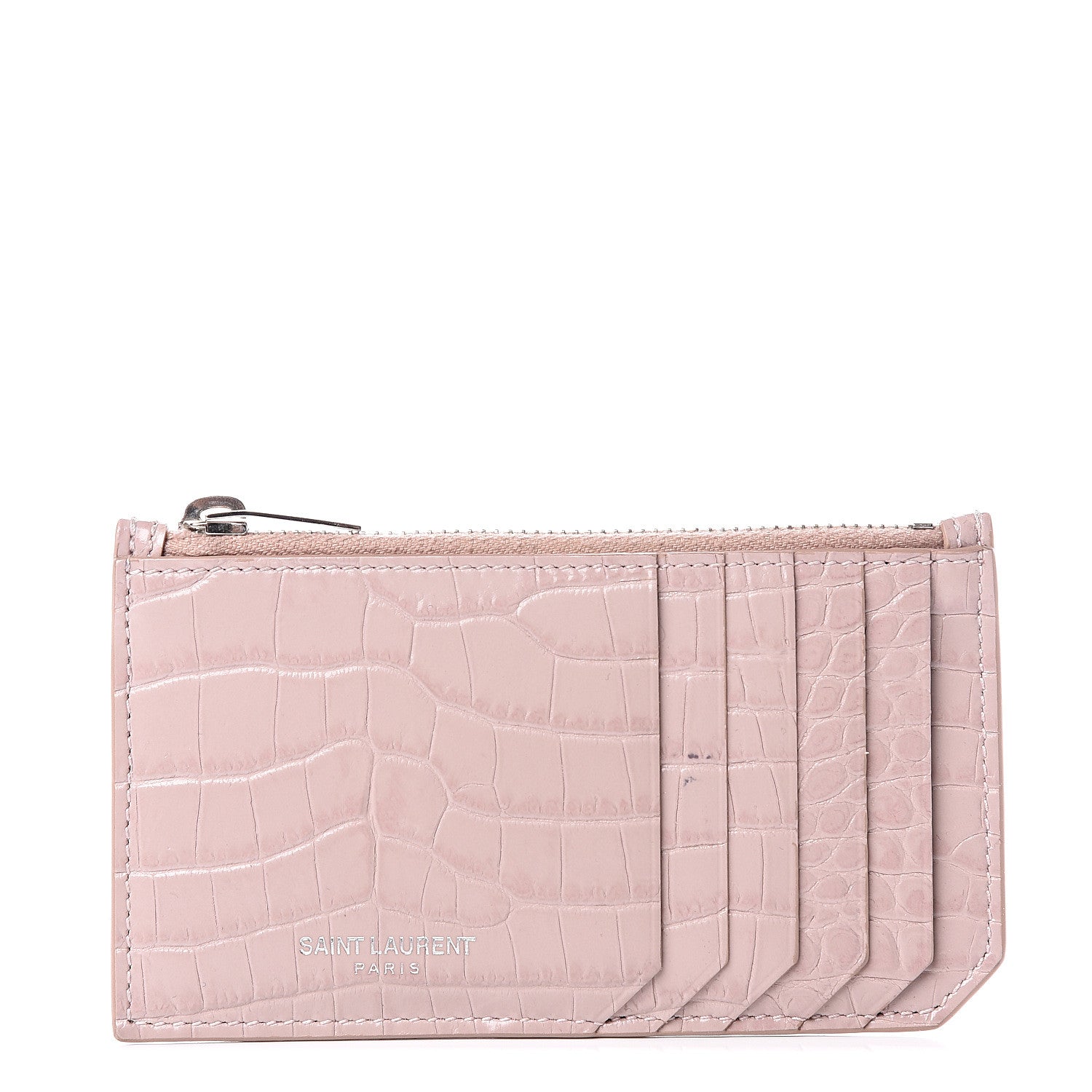 Saint Laurent Crocodile Embossed 5 Fragments Card Case Rose Antic 1 of 8