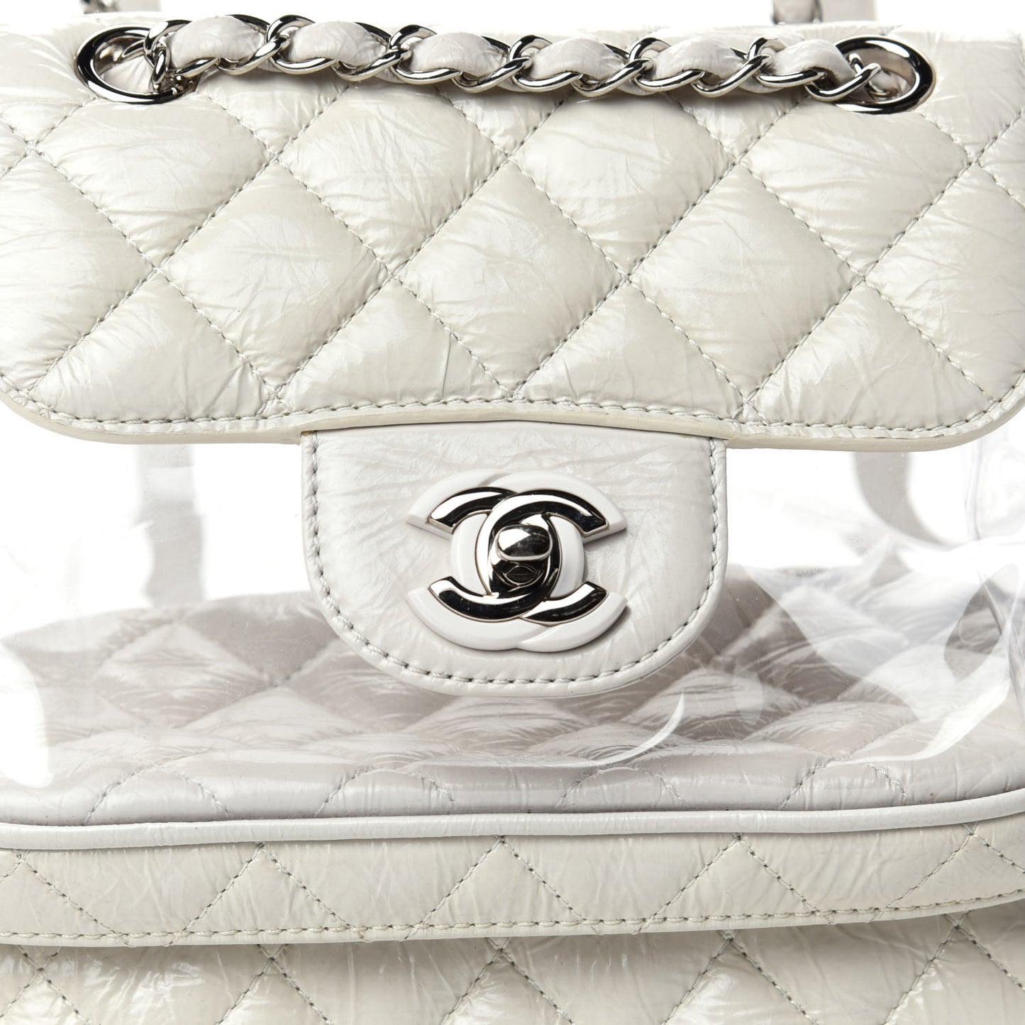 Crumpled Calfskin PVC Quilted Backpack White