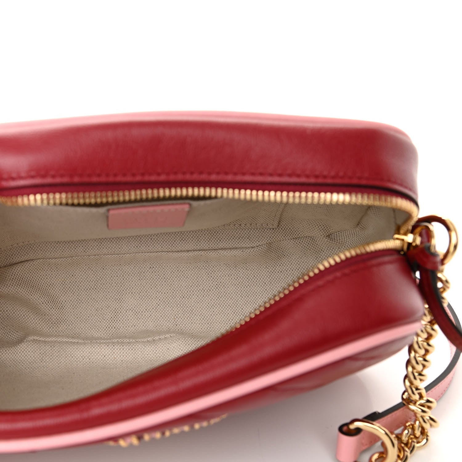 Gucci Azalea Calfskin Enamel Matelasse Diagonal Small Torchon GG Marmont Chain Shoulder Bag New Cherry Red Wild Rose 5 of 10