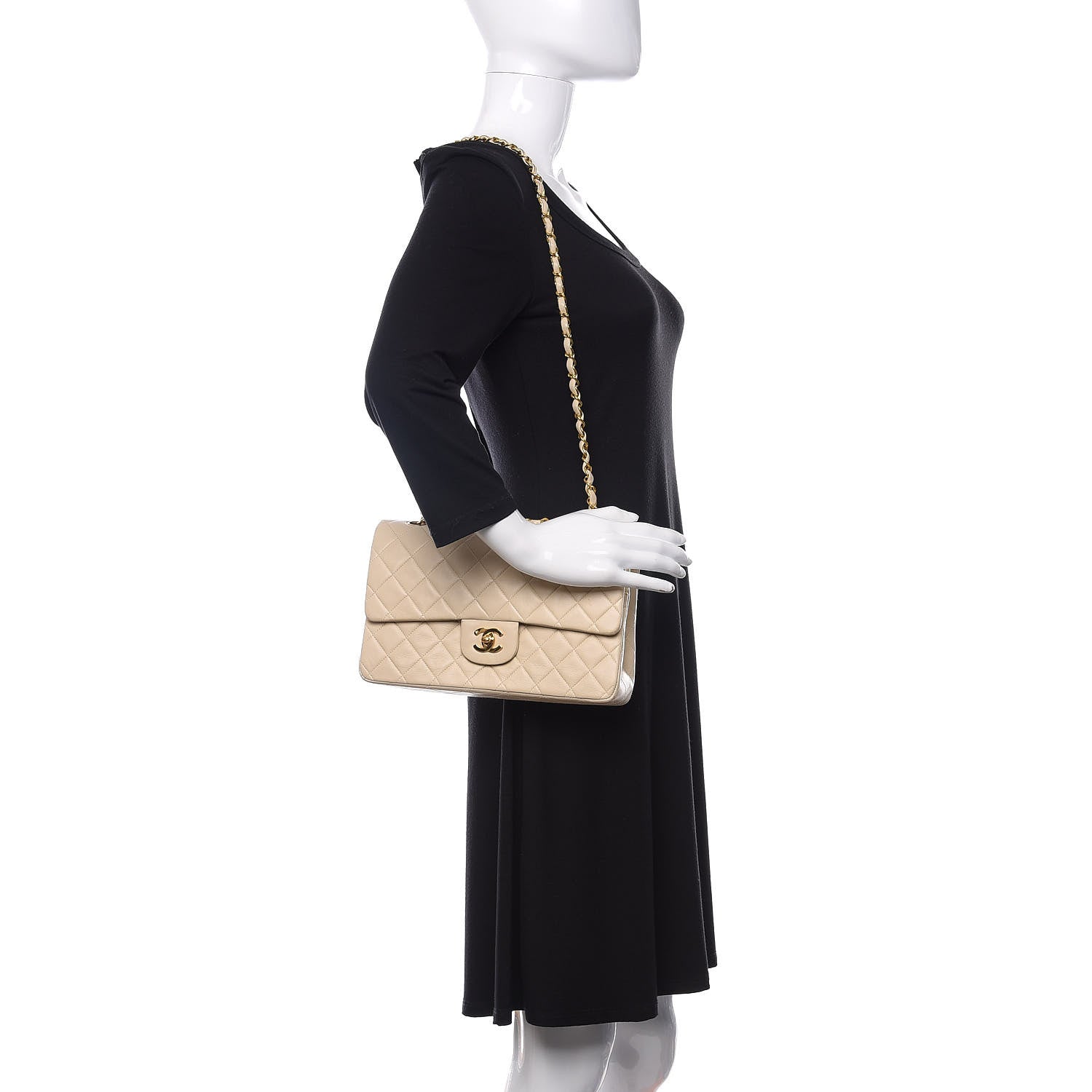Chanel Lambskin Quilted Medium Double Flap Beige 2 of 15