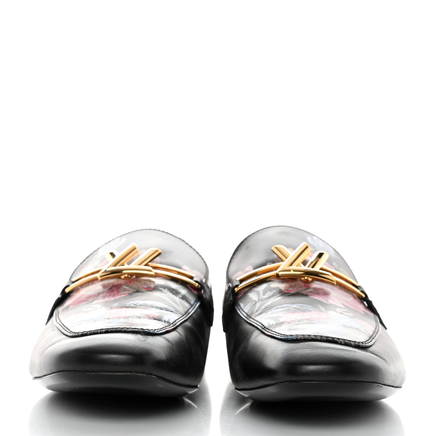 Calfskin Flowers Upper Case Flat Loafer 41 Black Multicolor