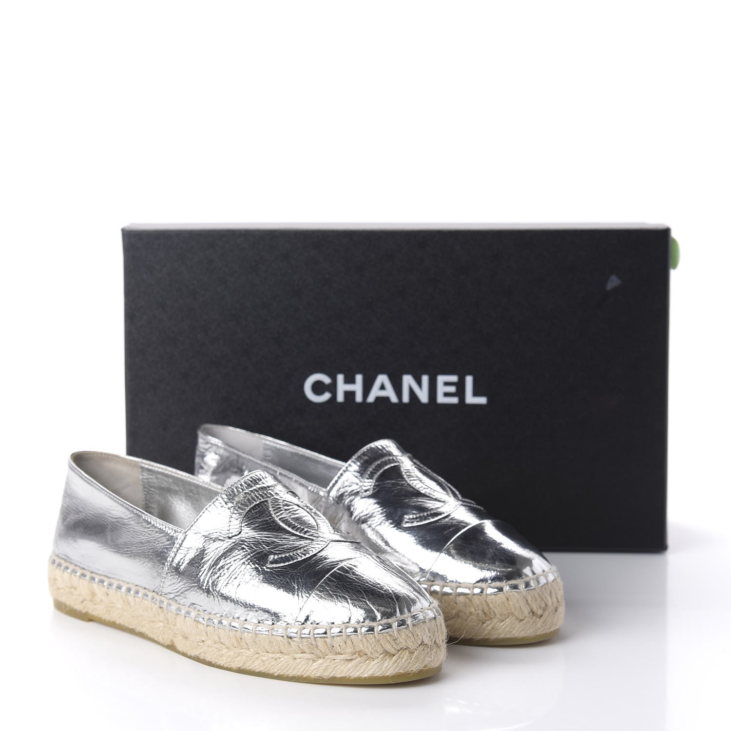Chanel Laminated Goatskin CC Espadrilles 35 Silver 9 of 10