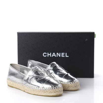 Chanel Laminated Goatskin CC Espadrilles 35 Silver 9 of 10