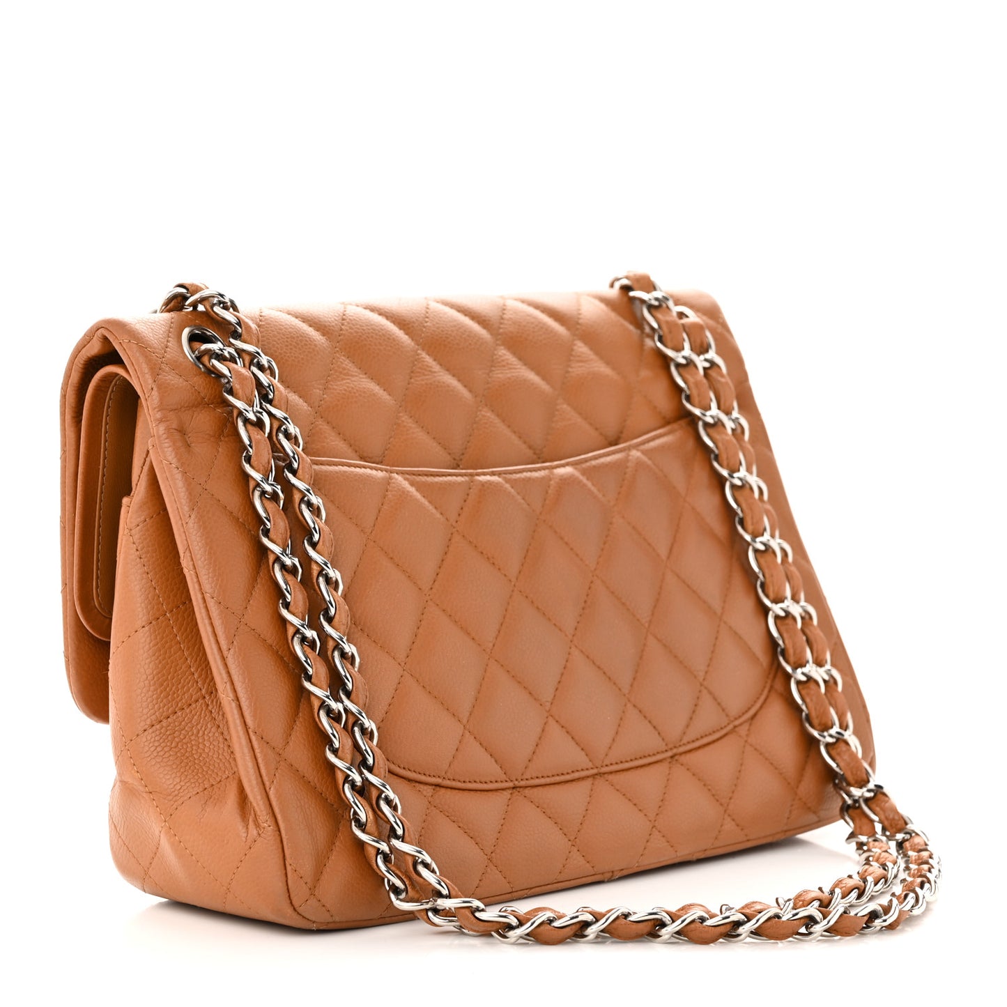 Caviar Quilted Jumbo Double Flap Light Brown