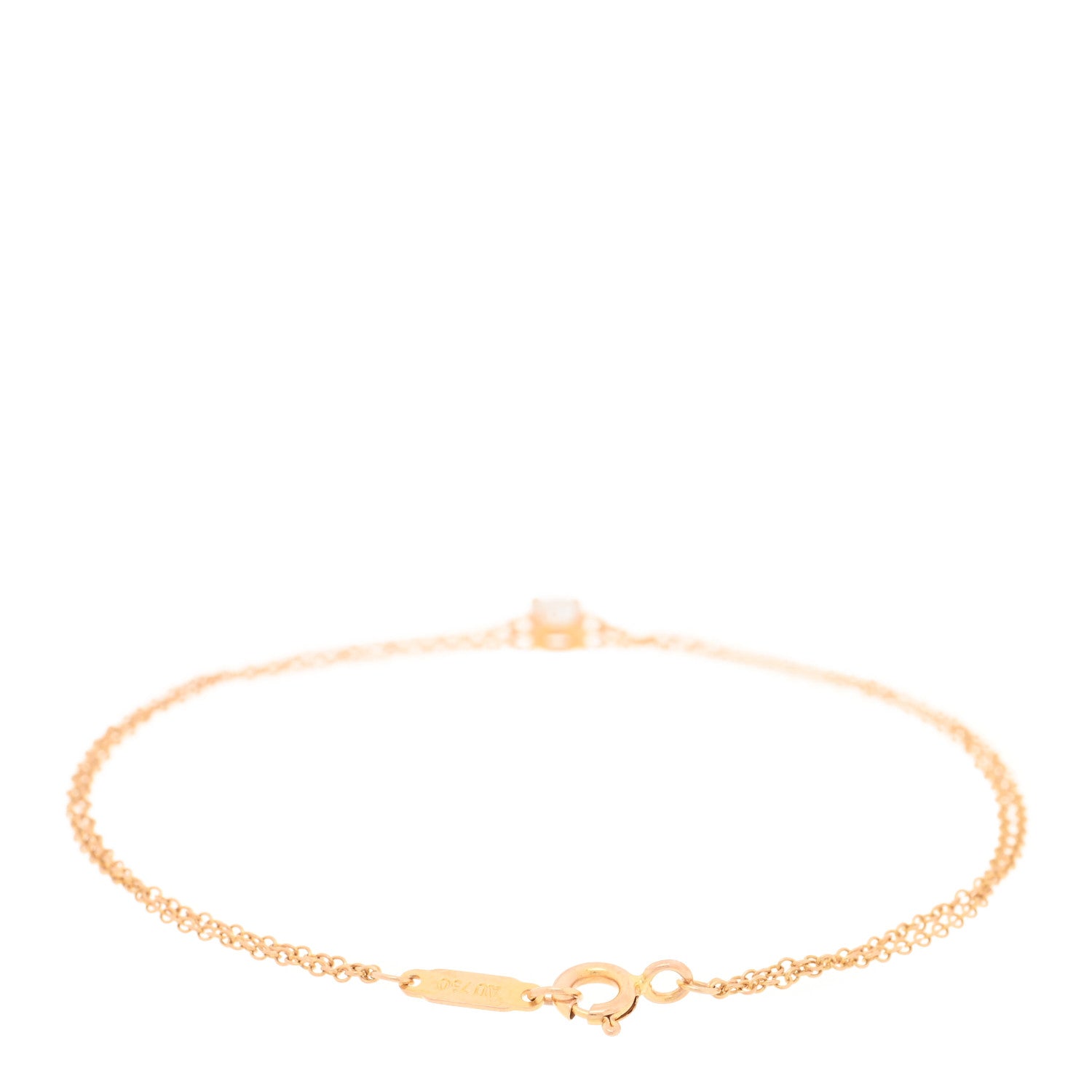 Tiffany 18K Rose Gold Diamond .17ct Solitaire Double Chain Bracelet 2 of 3
