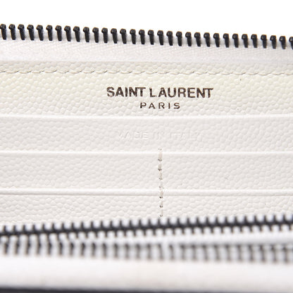 Saint Laurent Grain De Poudre Matelasse Chevron Monogram Zip Around Wallet Black Bianco Ottico 6 of 7
